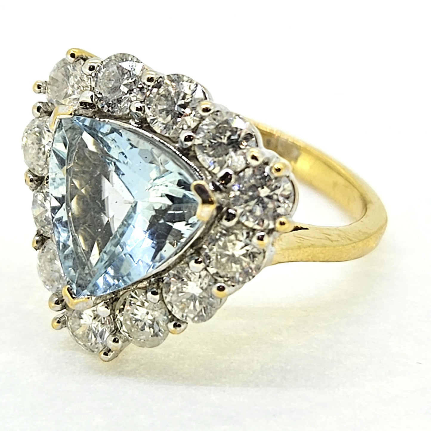 3ct Triangular Aquamarine and 2ct Diamond Cluster Ring