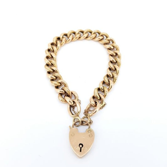 Vintage 9ct Yellow Gold Curb Bracelet with Heart Clasp