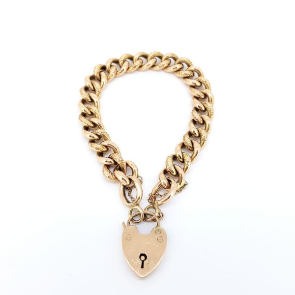 Vintage 9ct Yellow Gold Curb Bracelet with Heart Clasp