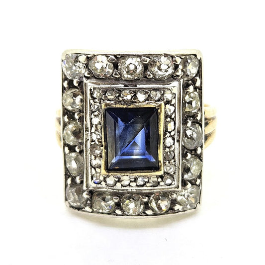 Vintage Sapphire and Diamond Cluster Plaque Ring