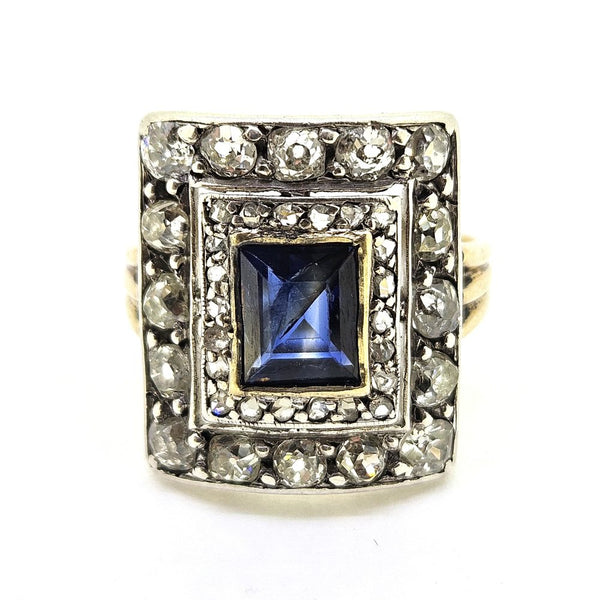 Vintage Sapphire and Diamond Cluster Plaque Ring