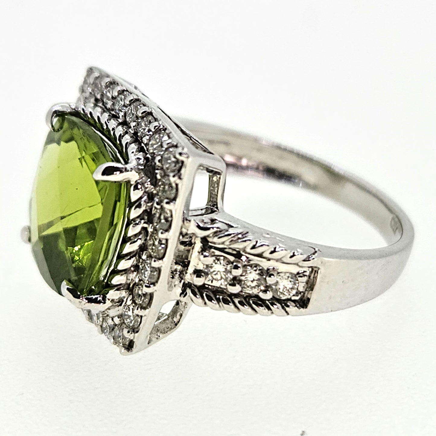 4.21ct Peridot and Diamond Cluster Dress Ring