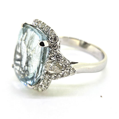 10.20ct Aquamarine and Diamond Cluster Statement Ring