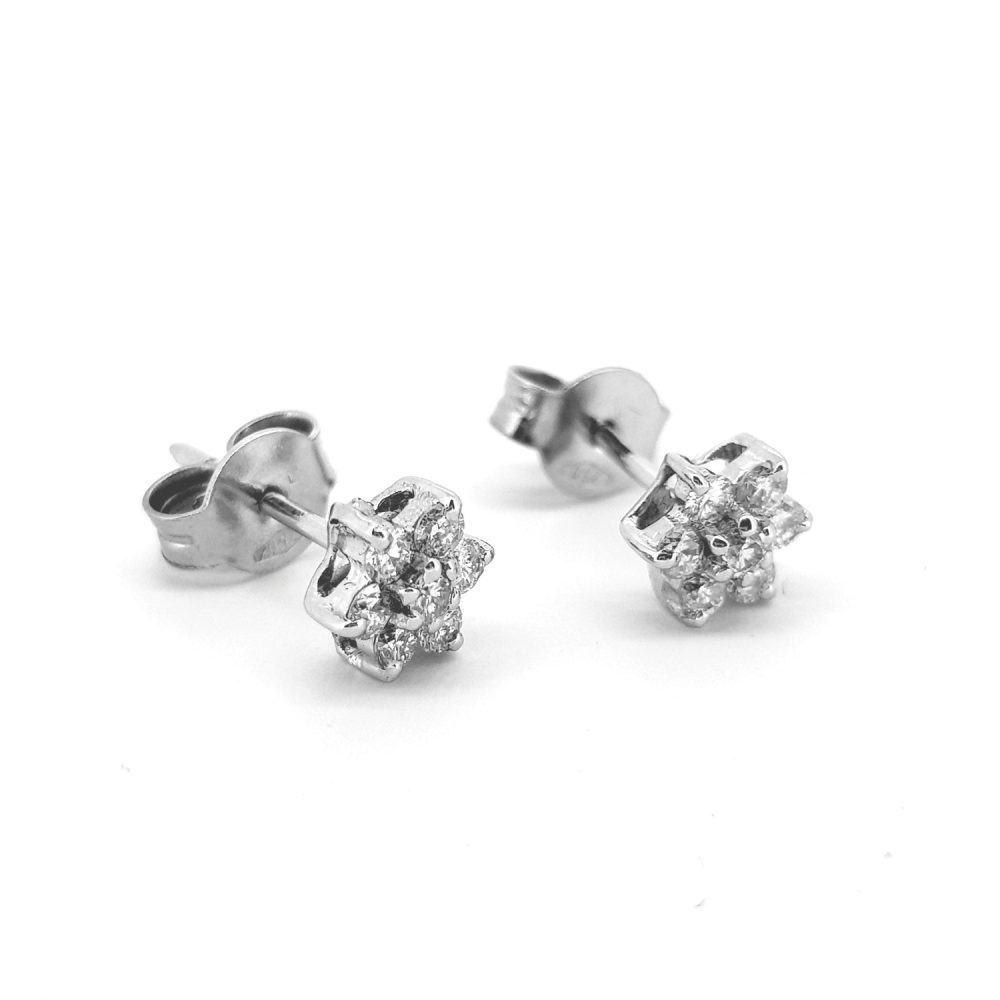 Diamond Flower Cluster Stud Earrings