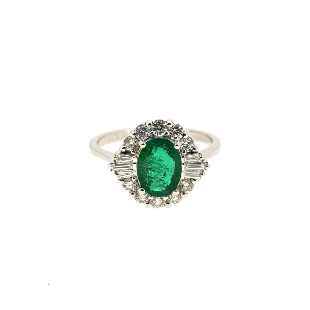 1.03ct Oval Emerald and Diamond Cluster Dress Ring