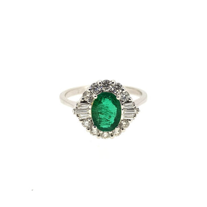 1.03ct Oval Emerald and Diamond Cluster Dress Ring
