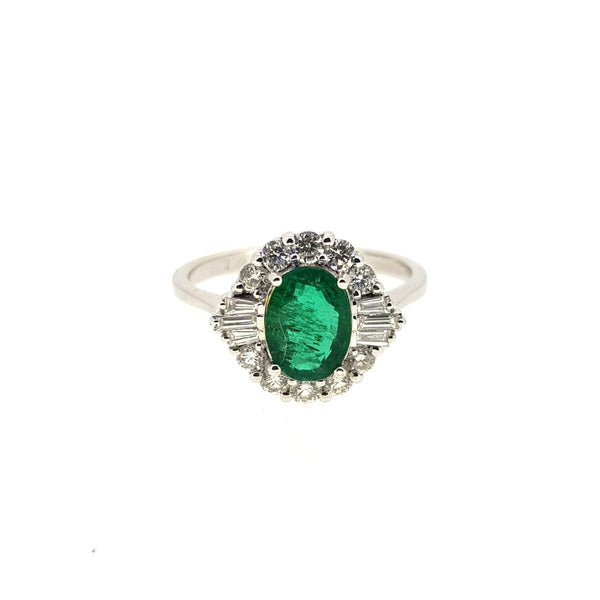 1.03ct Oval Emerald and Diamond Cluster Dress Ring