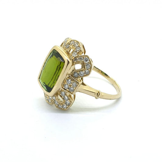 Green Tourmaline and Diamond Cluster Dress Ring