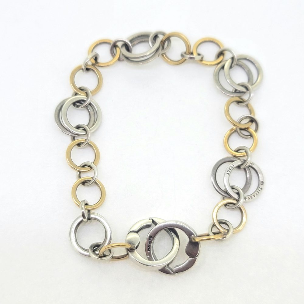 Vintage Tiffany and Co Silver and Gold Circles Bracelet, composed of 925 silver and 750 gold circle links