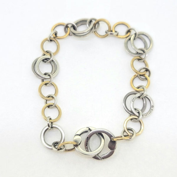 Vintage Tiffany and Co Silver and Gold Circles Bracelet, composed of 925 silver and 750 gold circle links