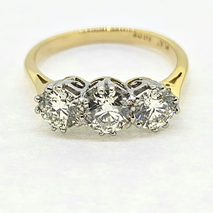 Three Stone Diamond Ring in Platinum and 18ct Yellow Gold, 1.65 carats