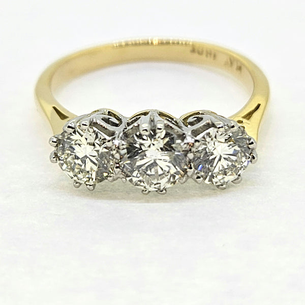 Three Stone Diamond Ring in Platinum and 18ct Yellow Gold, 1.65 carats