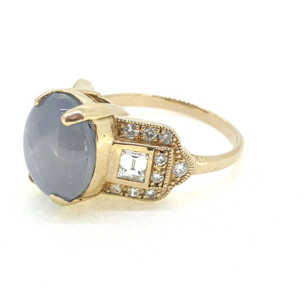 Cabochon Cut Star Sapphire Ring with Diamonds