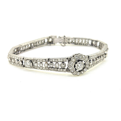 Art Deco, Belle Epoque Diamond Floral Cluster Bracelet in Platinum