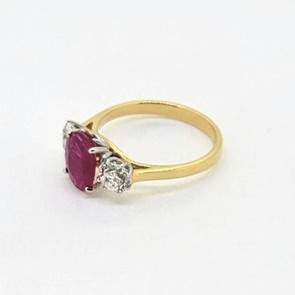 1.78ct Ruby and Diamond Trilogy Engagement Ring in 18ct Yellow Gold