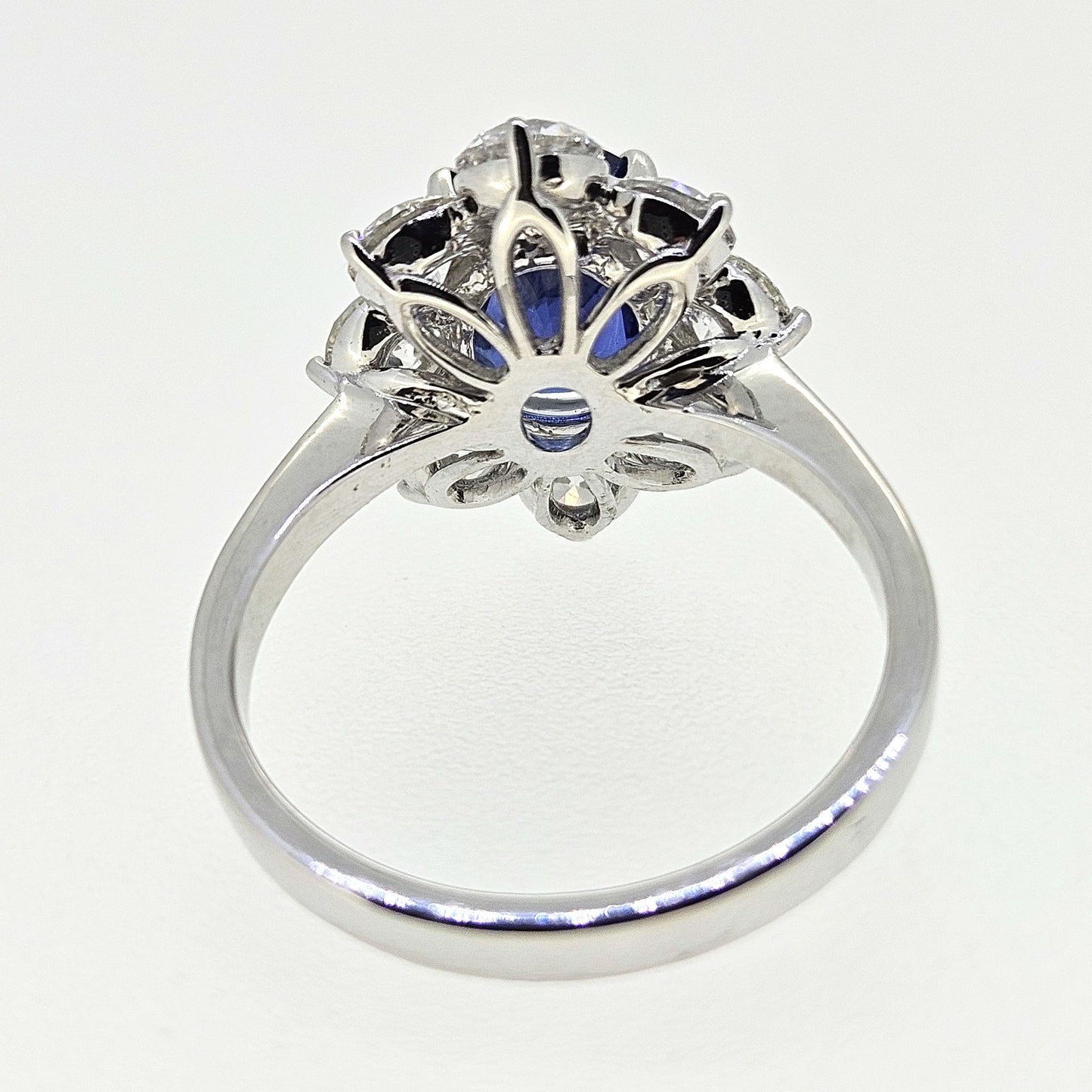 3.80ct Sapphire and Diamond Cluster Engagement Ring in 18ct White Gold