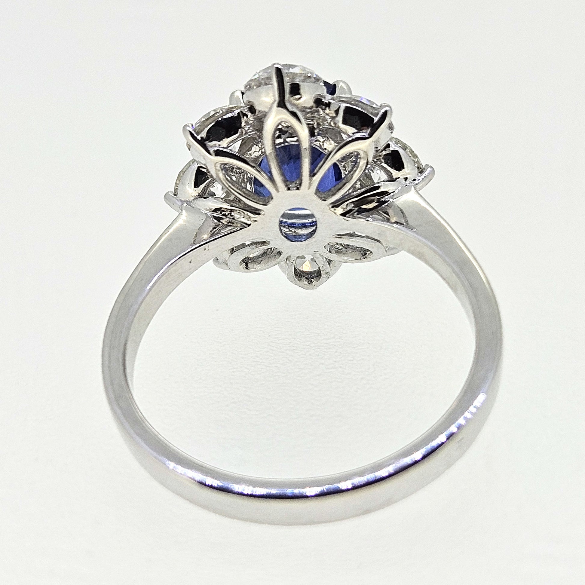 3.80ct Sapphire and Diamond Cluster Engagement Ring in 18ct White Gold