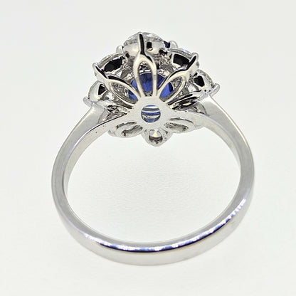 3.80ct Sapphire and Diamond Cluster Engagement Ring in 18ct White Gold