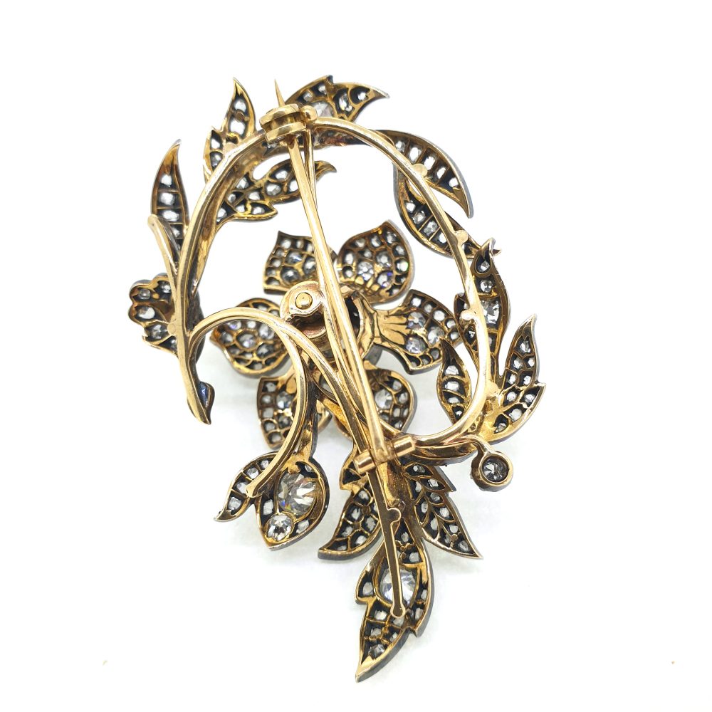 Victorian Antique En Tremblant Diamond Floral Cluster Brooch Circa 1870