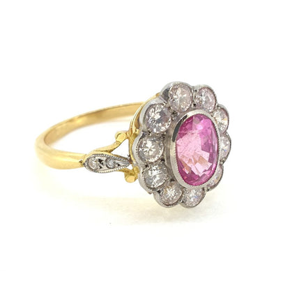 1.60ct Oval Pink Sapphire and Diamond Flower Cluster Ring