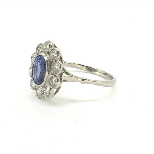 1.86ct Oval Sapphire and Diamond Floral Cluster Ring in Platinum