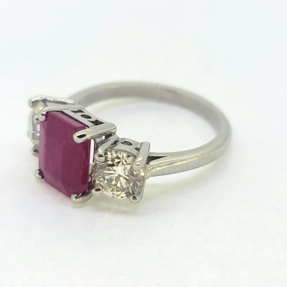 2.5ct Ruby and 1.4ct Diamond Trilogy Ring in Platinum