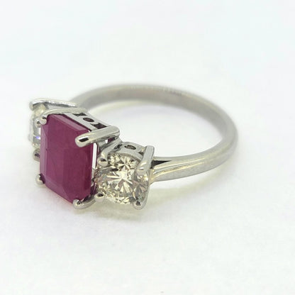 2.5ct Ruby and 1.4ct Diamond Trilogy Ring in Platinum