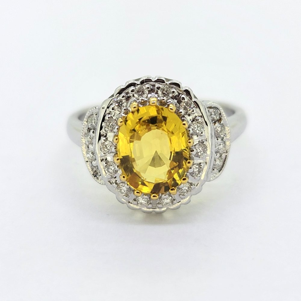 2.1ct Oval Yellow Sapphire and Diamond Cluster Dress Ring