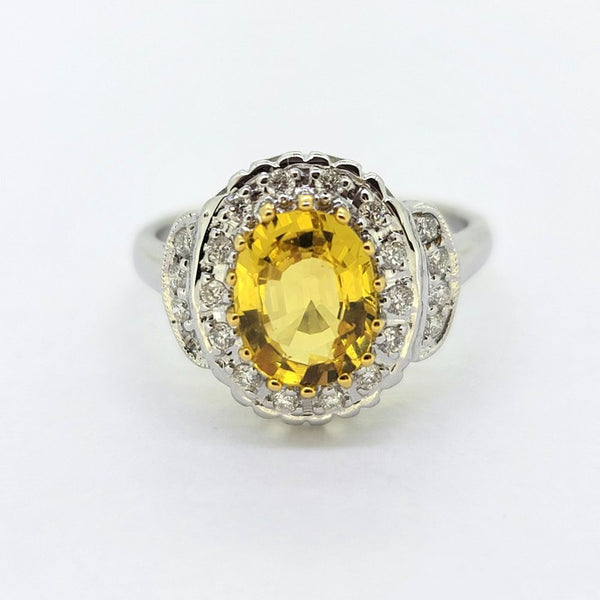 2.1ct Oval Yellow Sapphire and Diamond Cluster Dress Ring