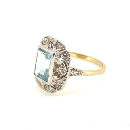1.20ct Aquamarine and Diamond Cluster Dress Ring in 15ct Gold