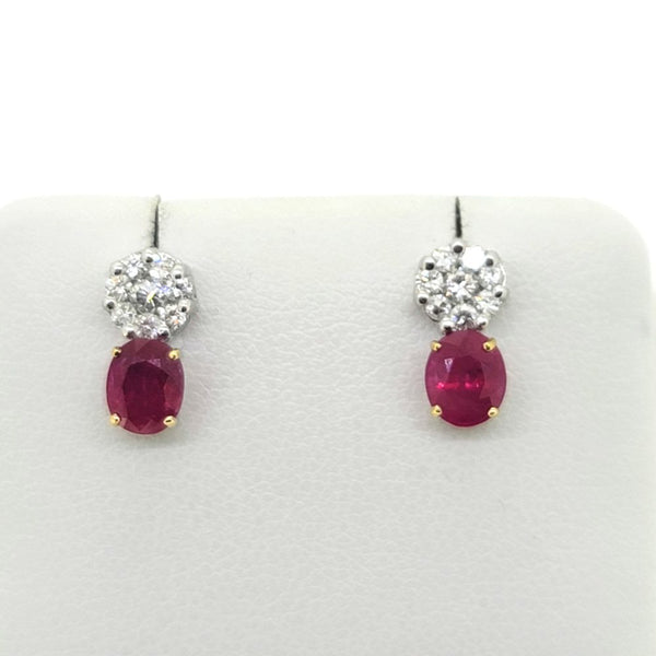 1.30ct Oval Ruby and Diamond Cluster Drop Earrings