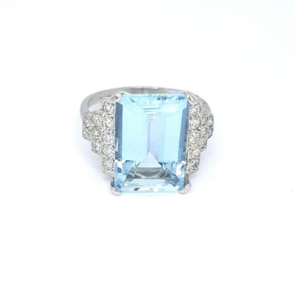 Art Deco Style 7.80ct Aquamarine and Diamond Cocktail Dress Ring in Platinum