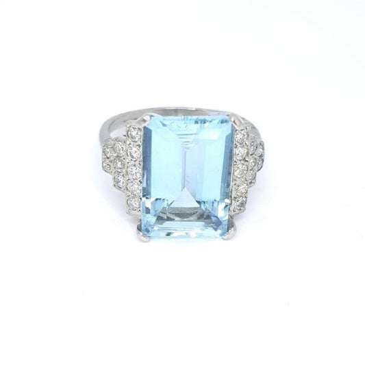 Art Deco Style 7.80ct Aquamarine and Diamond Cocktail Dress Ring in Platinum