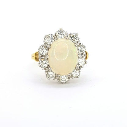 Opal and Diamond Cluster Ring in 18ct Yellow Gold