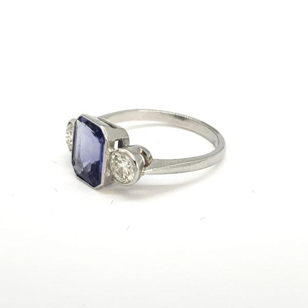 2.20ct Tanzanite and Diamond Three Stone Ring in Platinum