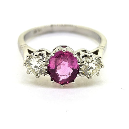 2ct Pink Sapphire and Diamond Three Stone Engagement Ring in Platinum