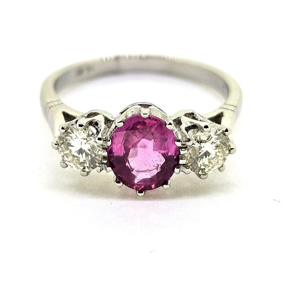2ct Pink Sapphire and Diamond Three Stone Engagement Ring in Platinum
