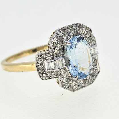 Aquamarine and Diamond Cluster Ring A1.30 D.72