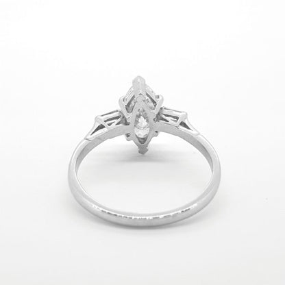 1.24ct Marquise Cut Diamond Solitaire Engagement Ring with baguette-cut diamond shoulders, in 18ct white gold