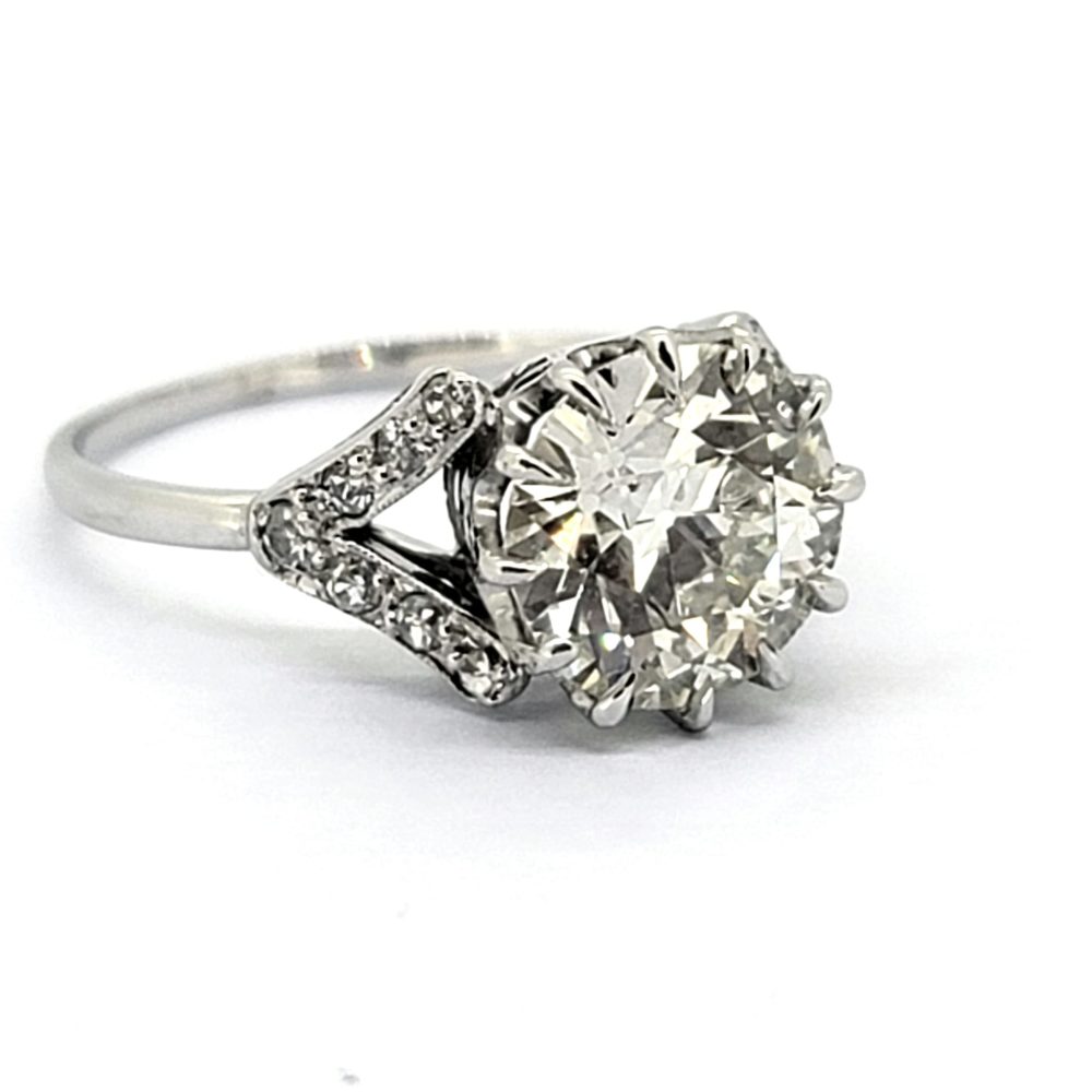 Art Deco 2.20ct Old Cut Diamond Solitaire Engagement Ring in Platinum with Diamond Set Split Shoulders