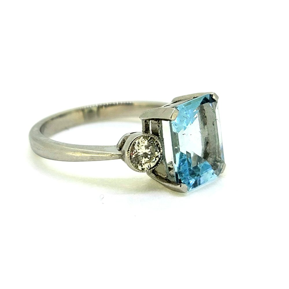 2.80ct Aquamarine and Diamond Three Stone Ring in Platinum
