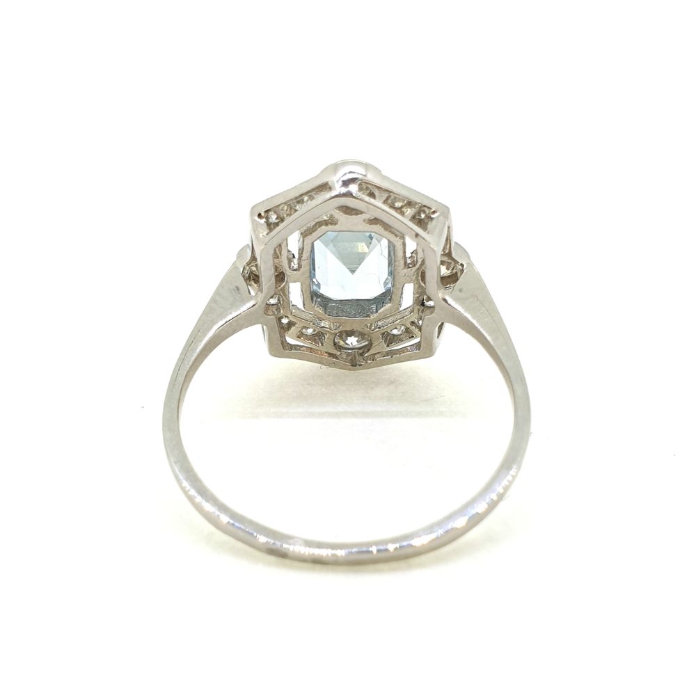 Modern 0.90ct Aquamarine and Diamond Halo Cluster Ring in Platinum