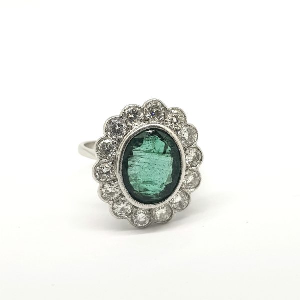 Emerald and Diamond Floral Cluster Ring, 3.50 carats