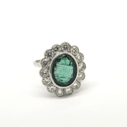 Emerald and Diamond Floral Cluster Ring, 3.50 carats