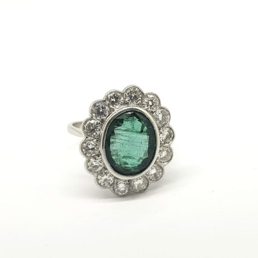 Emerald and Diamond Floral Cluster Ring, 3.50 carats