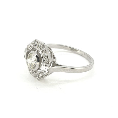 Diamond Set Hexagonal Halo Cluster Ring in Platinum, 0.95 carat total