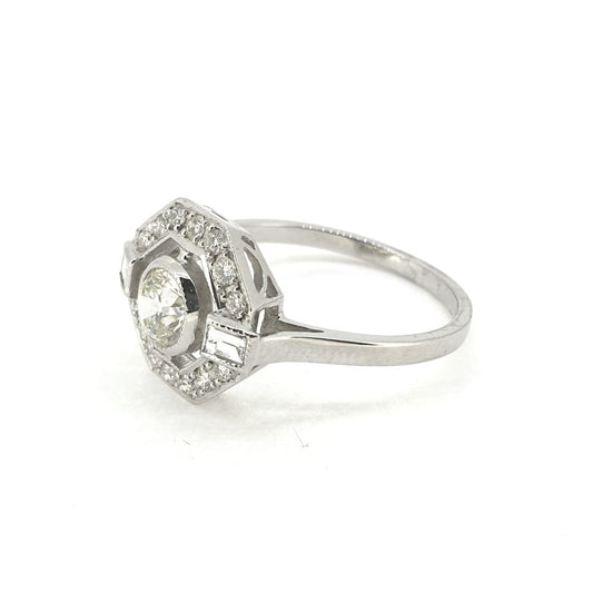 Diamond Set Hexagonal Halo Cluster Ring in Platinum, 0.95 carat total