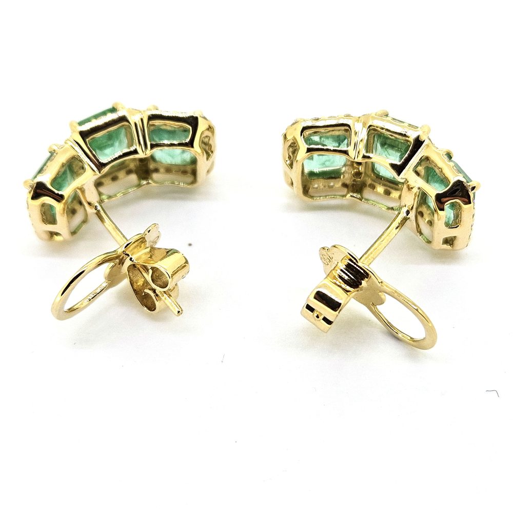 3.50ct Emerald and Diamond Cluster Huggie Hoop Earrings