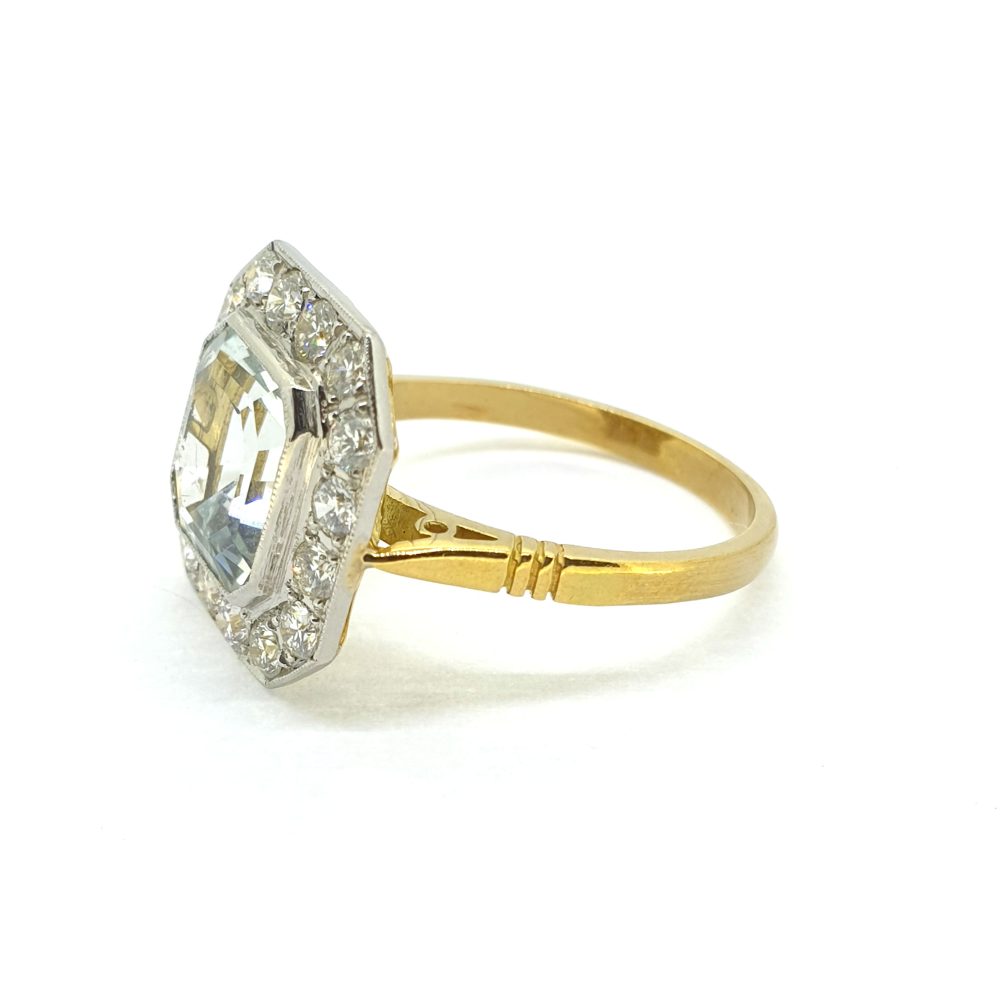 2.30ct Octagonal Cut Aquamarine and Diamond Cluster Dress Ring