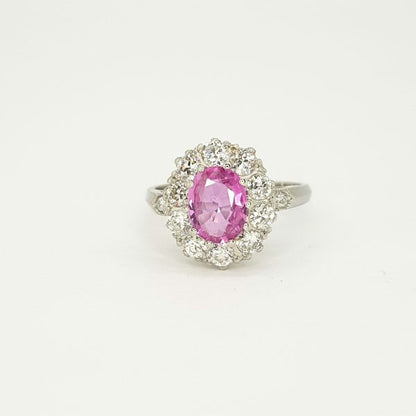 Edwardian Style 1.40ct Pink Sapphire and Diamond Cluster Ring in Platinum